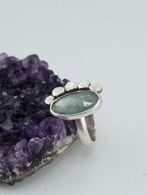 KYANITE ROSE-CUT OVAL SHAPE RING HANDMADE IN STERLING SILVER METAL SZ 6.75